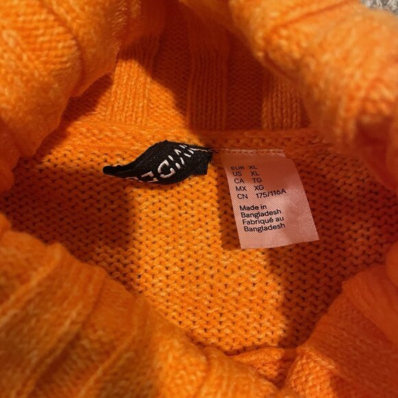 H&M Sweater Womens XL Cropped Turtle Neck Neon Orange Knit Ribbed Long Sleeve - Picture 2 of 7